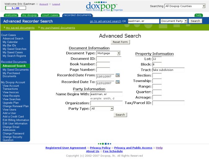 Sample Advanced Search